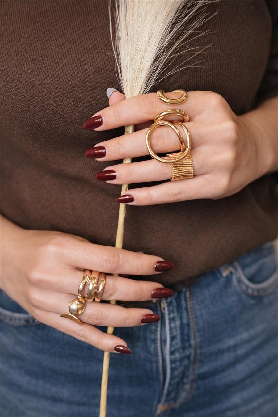 Riley Ayarlanabilir Altın Renk Çelik Modern Tasarım Yüzük Seti